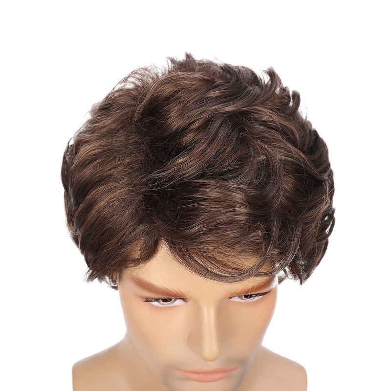 Kaneles Mens Wigs Brown Short Curly Shaggy Layered Cosplay Halloween Daily Costumes Male Wig - Image 5